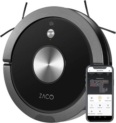 Робот-пилосос ZACO A9sPro з функцією протирання, додаток і Alexa, плоска поверхня 7,6 см, робот-пилосос із картою кімнати та картою, час роботи до 2 годин, тихий робот-пилосос для килимів, шерсті тварин і паркету, чорний