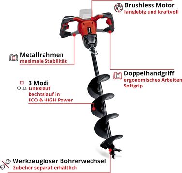 Професійний акумуляторний шнек Einhell GP-EA 18/150 Li BL-Solo Power X-Change (18 В, безщітковий, в т.ч. шнек Ø 150 мм, глибина свердління 80 см, без акумулятора) без аксесуарів без акумулятора та зарядного пристрою