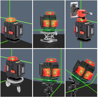 Лазер ZHJAN Cross Line 4x360, лазерний рівень 4D, зарядний пристрій, дві батареї, підйомна база, трикутний кронштейн, 16 ліній, що використовуються для прикраси будинку та розвішування картин, що обертається лазерний 16-лінійний