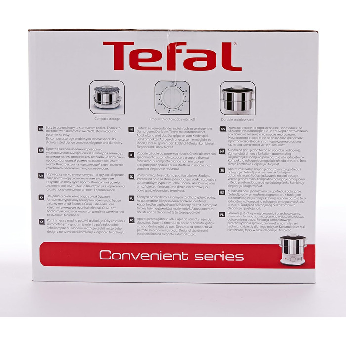 Відпарювач Tefal VC1451 2 контейнери з нержавіючої сталі Ємність 6 л Діаметр 24 см Таймер і автоматичне відключення 900 Вт Біла ЗРУЧНА СЕРІЯ