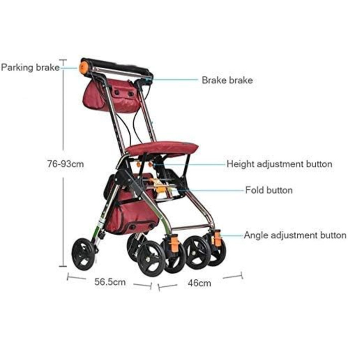 Колеса портативні складні, приводні ходунки Rollator з сидінням, подвійна гальмівна система, використовується для ходьби людей похилого віку, 4