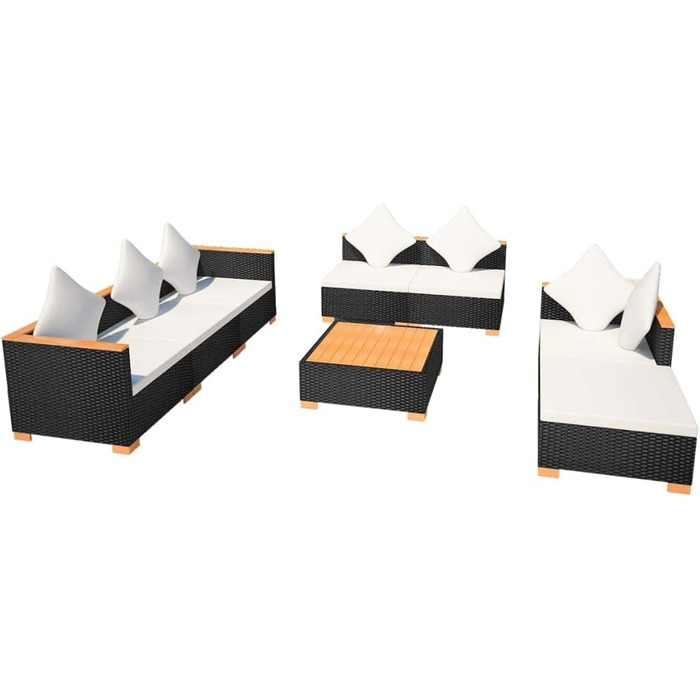 Диван садовий 8 шт. Poly Rattan Black Seating Group Lounge Garden Set Диван 3 шт. кутовий 3 шт. середня частина підставка для ніг стіл