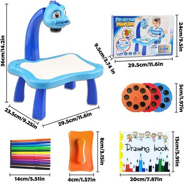 Дитячий стіл для малювання з проектором BARVERE, синя дошка для малювання, настільний розумний мольберт з проектором для дітей, дошка для малювання з проектором, стіл для малювання для дітей