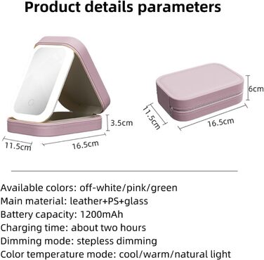 Інтегрована коробка для зберігання косметики з дзеркалом, що заповнює світло, додаткова світлодіодна косметичка, коробка для зберігання косметики зі світлодіодним світловим дзеркалом, портативний косметичний футляр, футляр для макіяжу з роздільниками, беж