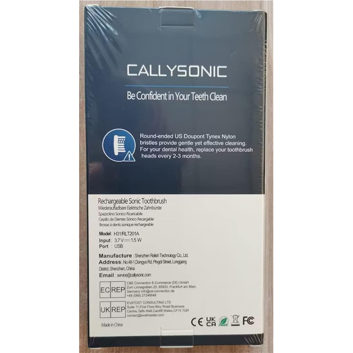 Електрична зубна щітка CallySonic H31 Sonic для дорослих, звукова зубна щітка з 4 змінними щітками, 3 режими, 60 днів використання, безкоштовна заміна для проблем з якістю протягом 3 років Чорний