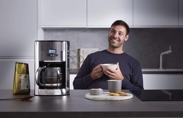 Кавоварка Russell Hobbs цифровий таймер, душова лійка для оптимального відведення та аромату Geo Stainless Steel Grey (макс. 12 чашок, скляний глечик 1.5 л, нагрівальна плита, 1000 Вт) Кавоварка з фільтром 25270-56