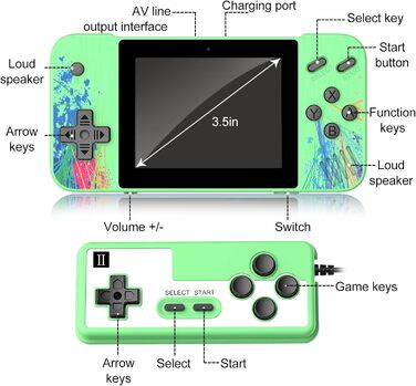 Міні-ігрова приставка Deluisho Gameboy, ретро-ігрова приставка, підтримує 2 гравців і може бути підключена до телевізора, попередньо встановлена з 800 класичними іграми, 3,5-дюймовий РК-екран