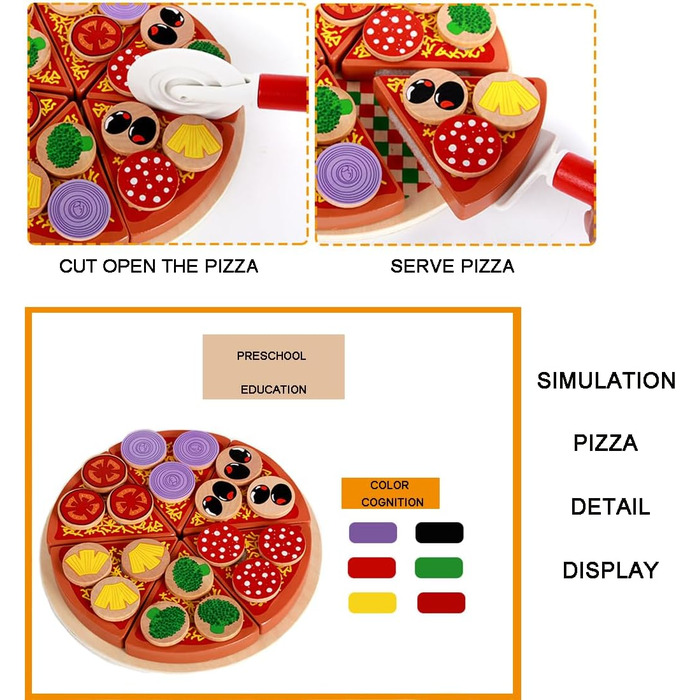 Набір для піци з дерева, імітація піци навчальна іграшка з дерева, дитячі кухонні аксесуари набір для піци з дерева, ігрові кухонні аксесуари з дерева, дитячі кухонні аксесуари для піци, креативні подарунки для дітей, подарунки на день народження