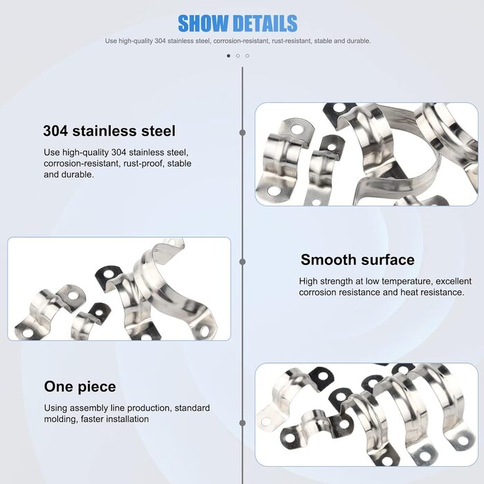 Хомути для труб XSHAO 80 шт. U, U-затискач з нержавіючої сталі, хомути для труб із двома отворами для кріплення кронштейна труб (8 розмір)
