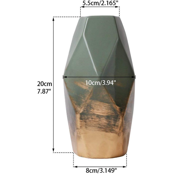 Зелена золота ваза прикраса для дому, Сучасні маленькі вази Декоративна ваза для квітів для трави пампаси, Елегантна прикраса столу Керамічна ваза прикраса 20 см висота Подарунки на День матері для мами