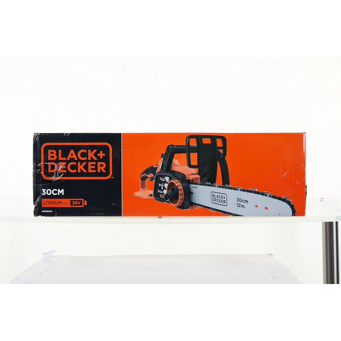 Акумуляторна літій-іонна ланцюгова пила BlackDecker 36V GKC3630L20 з акумулятором та зарядним пристроєм / Ідеально підходить для деревообробки та садівництва / Довжина полотна 30 см