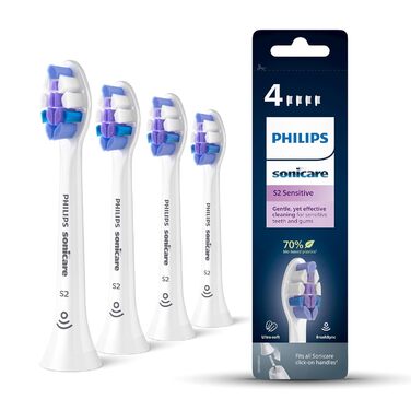 Щітки Philips Sonicare, насадка для чутливої щітки S2 з ультрам'якою щетиною для чутливих зубів і ясен, біла, 4 шт. и (модель HX6054/10)