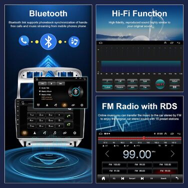 Автомобільна стереосистема для Peugeot 307 2007-2013 Carplay Android автомобіль, радіо 9-дюймовий сенсорний екран Радіо Bluetooth HiFi GPS навігація WiFi Mirror Link FM RDS камера 2 Din екран для Peugeot 307 (2G 64G)