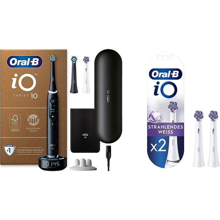 Електрична зубна щітка Oral-B iO Series 10 Plus Edition та електричні щітки iO Radiant White для електричної зубної щітки, 2 шт. и