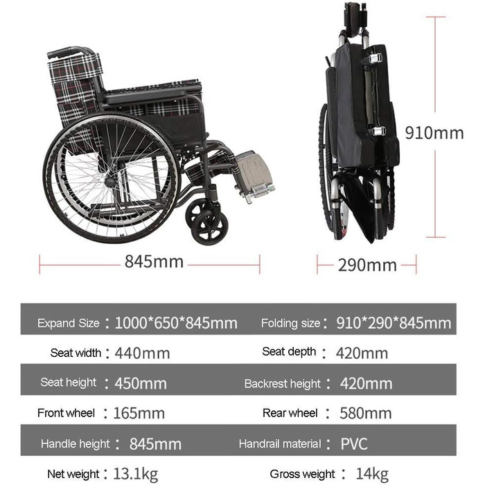 Інвалідні крісла Складне крісло колісне Легке самохідне ручне крісло колісне для дорослих з подушкою та дорожньою сумкою, портативне та розбірне, сидіння 40 см