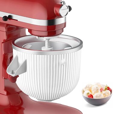 Насадка для морожениці для блендера KitchenAid, підходить для міксерів KitchenAid 4.5/5QT & 6QT, морозива та морозива сорбет для морозива для KitchenAid, 2 кварти, біла