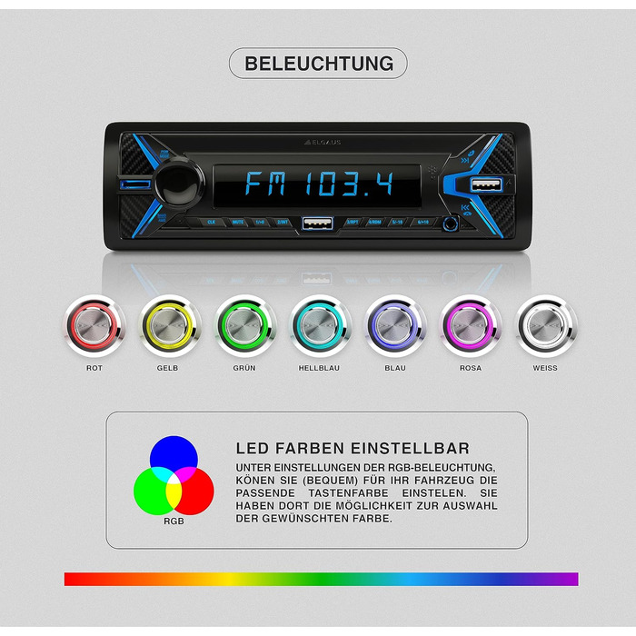 Універсальна автомагнітола 1 DIN з 2 USB-роз'ємами, MP3, RDS, ID3, RGB, AUX, SD слот для карти, функція гучного зв'язку, пульт дистанційного керування, 890C