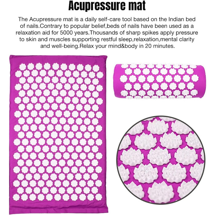 Масажна подушка Точковий масажер Масажна подушка Масажна подушка Килим для йоги Подушка з шипами Спортивний акупунктурний килим Полегшення болю в спині Релаксація Масажна подушка (Розмір тільки фіолетова подушка )