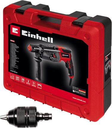 Перфоратор Einhell TE-RH 950 5F (950 Вт, 2-швидкісний редуктор, сила удару 3 Дж, патрон SDS-plus, свердління бетону 28 мм, обмежувач глибини свердління, поставляється в кейсі)