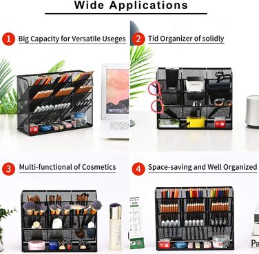 Настільний органайзер із сітки Marbrasse, багатофункціональний тримач для ручок, настільний органайзер, настільний органайзер, полиця для зберігання шкільного та домашнього офісного приладдя (чорний)