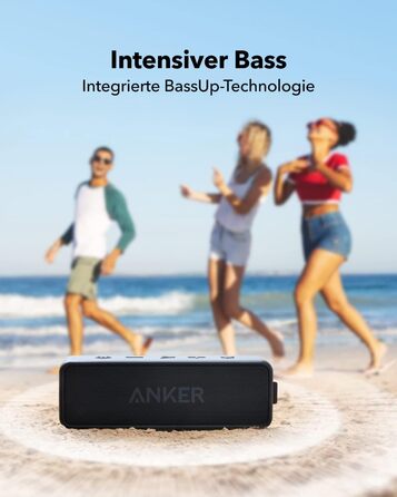 Колонка Anker SoundCore 2 Bluetooth, величезна з подвійними басами, цілодобовий акумулятор, покращений захист від води IPX7, бездротова, для iPhone, Galaxy тощо (чорна)