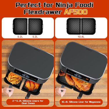 Аксесуари для фритюрниці POFIBO для Ninja Foodi Flexdrawer 10.4L AF500EU, нова модернізована багаторазова силіконова форма для фритюрниці з силіконовою формою 3 шт. для випічки Ninja Flex Dual Zone AF500EU AF500DE