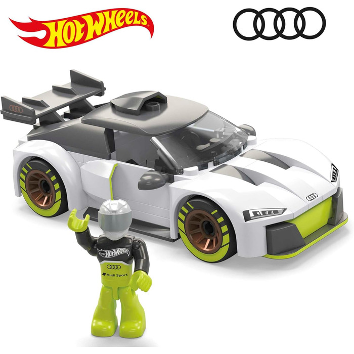 Конструктор MEGA HOT Wheels Audi R8 LMS GT2-73 деталі з рухомим гонщиком, для дітей від 5 років, HKF93