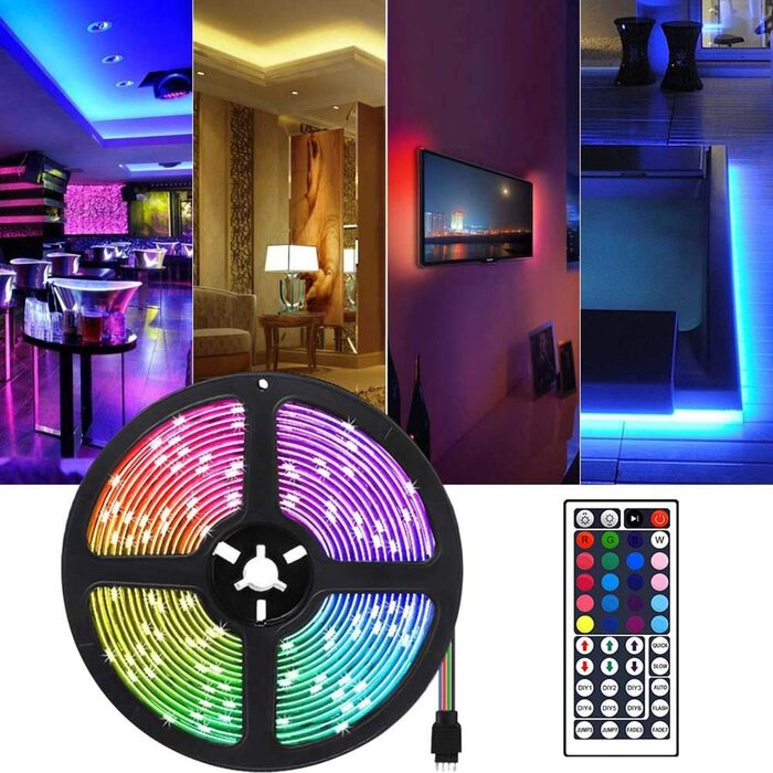 Світлодіодна стрічка FOLGEMIR 5M RGB LED-стрічка 5050 SMD 300 LED, світлодіодна стрічка водонепроникна з 44 клавішами Пульт дистанційного керування 12V блок живлення для дому, кімнати, вечірки, весілля, набір для декору 5m 300 світлодіодів