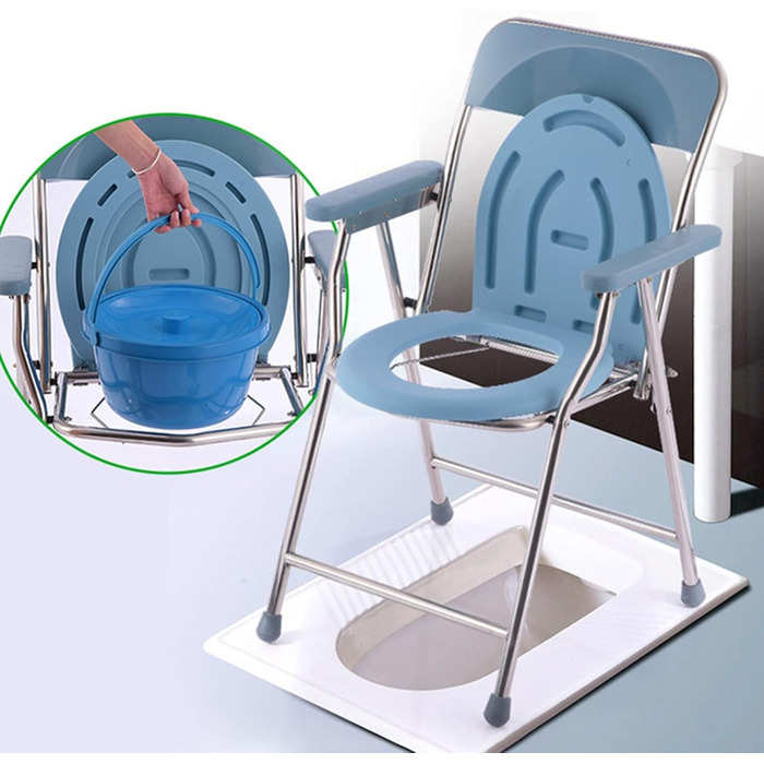 Портативне мобільне туалетне крісло, розкладне крісло для унітазу, крісло для душу з підлокітниками та спинкою, крісло для ванни для літніх людей, інвалідів, вагітних жінок