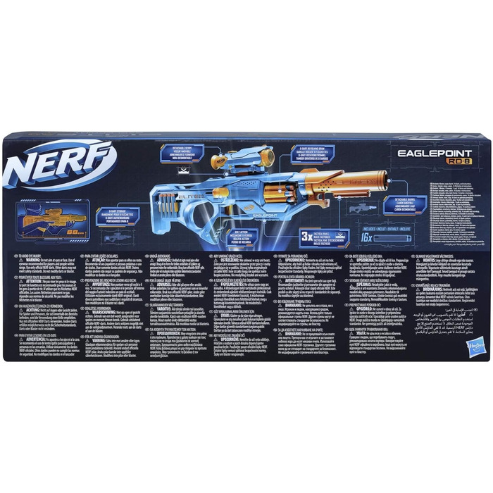 Бластер Nerf Elite 2.0 Eaglepoint RD-8, барабан на 8 дротиків, знімний телескоп і знімний ствол, з 16 дротиками Nerf і болтами, 27-метрова стрільбище, для хлопчиків і дівчаток