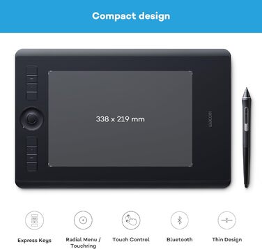 Планшет Wacom Intuos Pro pen розмір M, графічний планшет (в т.ч. стилус Pro Pen 2 з різними наконечниками, підходить для Windows і Apple), Black M 2-го покоління