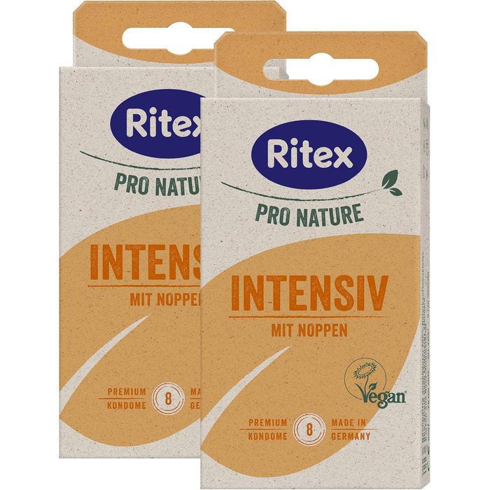 Презервативи Ritex Pro Nature Intensive - натуральні нубовані - веганські, екологічні, зроблено в Німеччині, 16 шт. 16 шт. (1 упаковка)