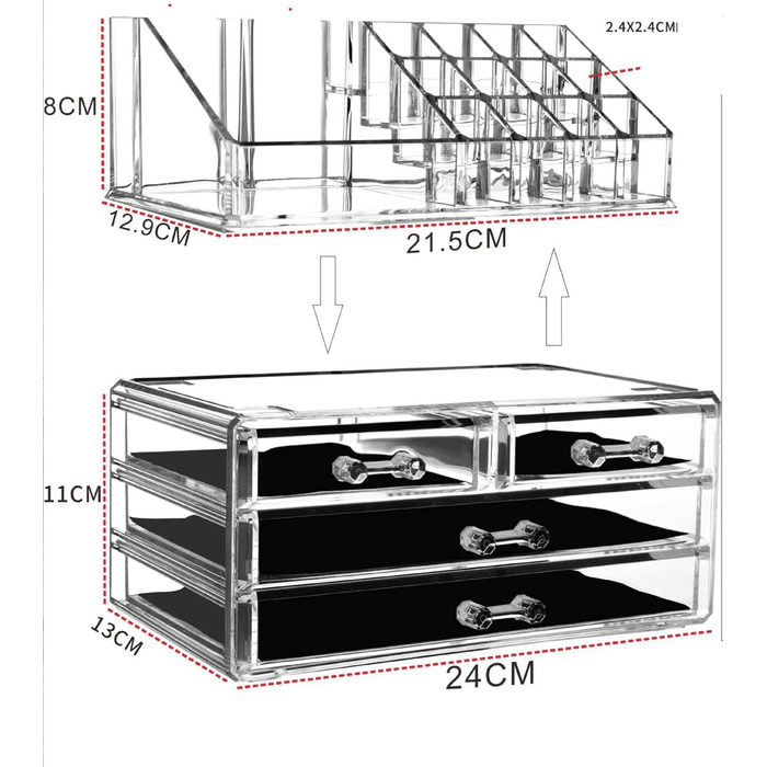 Органайзер для макіяжу YIHAOBOX, Органайзер для косметики Коробка для зберігання ювелірних виробів Тримач для губної помади Коробка 4 шухляди прозорі