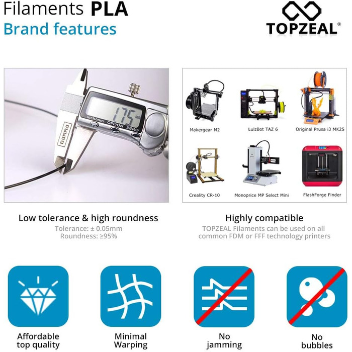 Нитка для 3D-принтера TOPZEAL, прозора PLA, 1,75 мм, 1 кг, точність розмірів нитки для 3D-принтера /- 0,02 мм для 3D-принтера та 3D-ручки