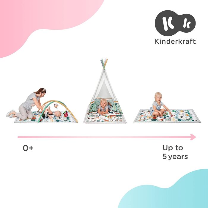 Ковдра Kinderkraft Play Blanket Adventure Blanket, ігровий килимок з ігровою аркою, ковдра для повзання, іграшки, запальничка, 20 кульок у наборі, функція манежу, подушка, з перших тижнів життя, 0 - 2 роки (маленький садівник, неодружений)