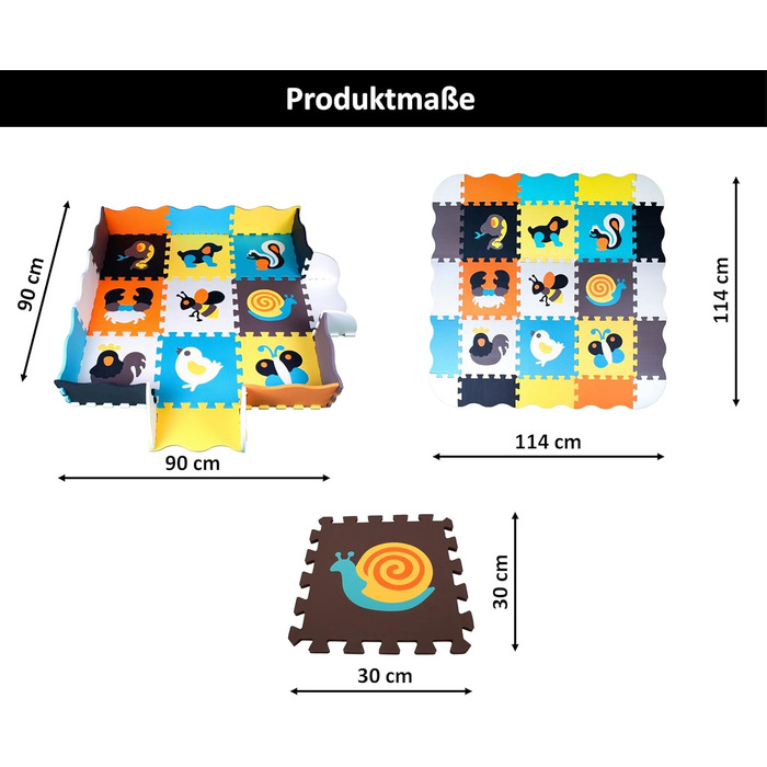 Дитячий килимок-головоломка XL Ігровий килимок з тваринними мотивами для немовлят і дітей 72 шт. XL Набір килимів-пазлів Великий ігровий килимок з піни Eva Килимок для повзання з ребром Барвистий килимок 114x114 см