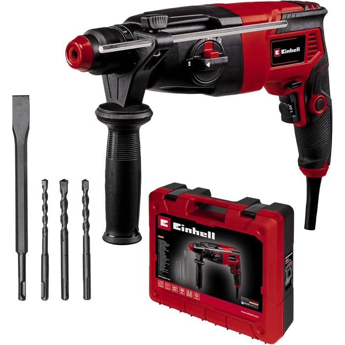 Перфоратор Einhell TC-RH 620 4F Kit (620 Вт, пневматичний ударний механізм, сила удару 2,2 Дж, ударне свердління, свердління, довбання з фіксацією та без, SDS-Plus, блокування безперервної роботи)