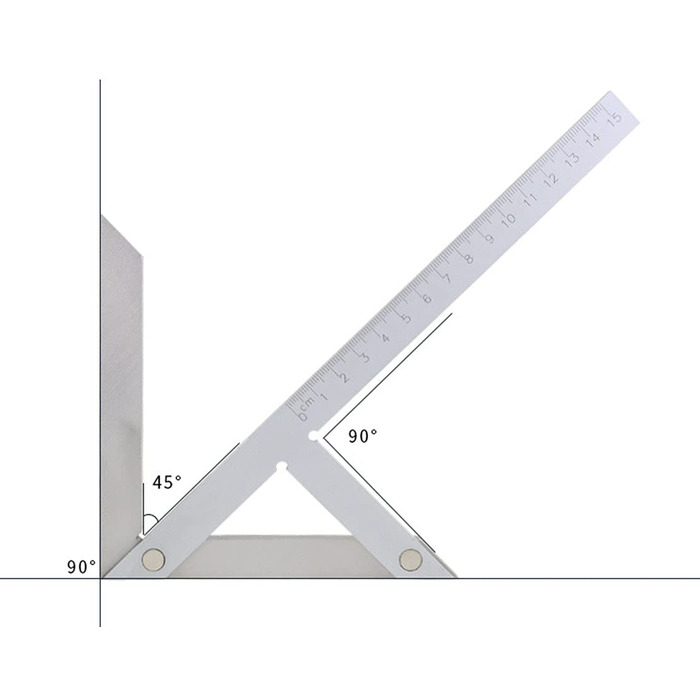Центрувальний ніж Anawakia лінійка квадратна кутомірна кутомірна кутомірна лінійка метрична кутомірна лінійка транспортир для промислових прецизійних вимірювань 150*130мм