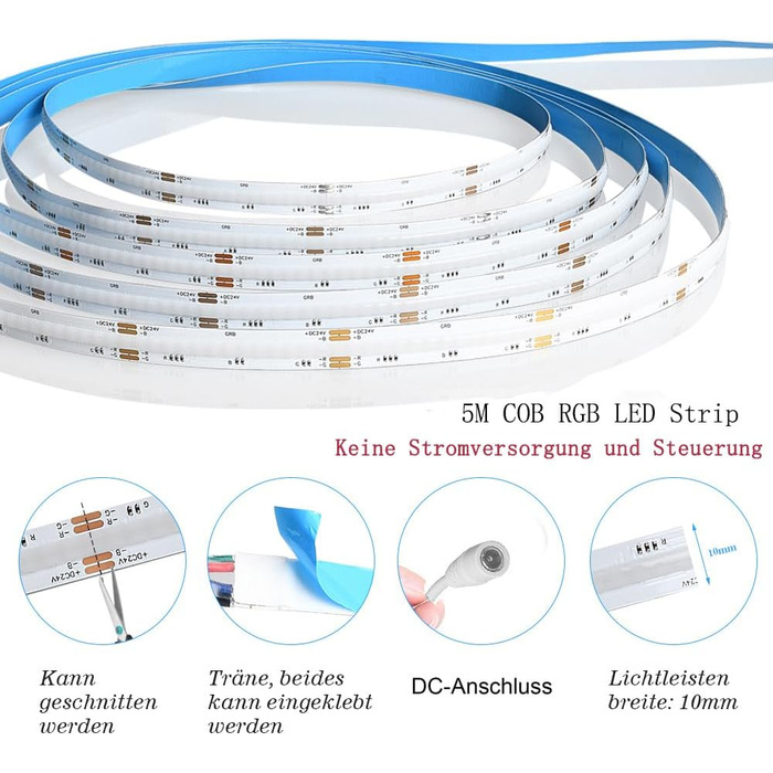 Інтелектуальна світлодіодна стрічка COB RGB Струнні ліхтарі 576 світлодіодів / м 5760 світлодіодів 24 В світлодіодна стрічка з затемненням працює з Alexa/Google Home Assistant, деформованим світлодіодним набором світильників (5 м без джерела живлення та к