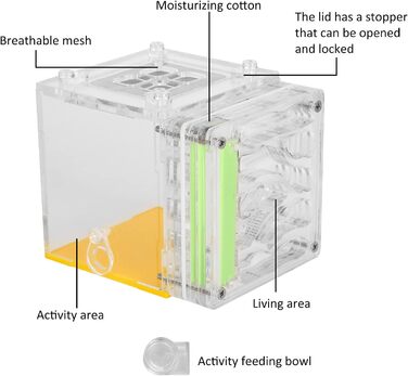 Тераріум для розведення мурах, мурашина ферма, акриловий ящик для спостереження 8 X 10 X 8,5 см з абсорбуючою бавовною, вентиляційна сітка, висока твердість і прозорість, ідеально підходить для дітей