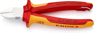 Діагональні кусачки Knipex, хромовані, ізольовані з багатокомпонентними ручками, випробувані VDE з фіксуючою вушком для кріплення запобіжника 180 мм 70 06 180 T