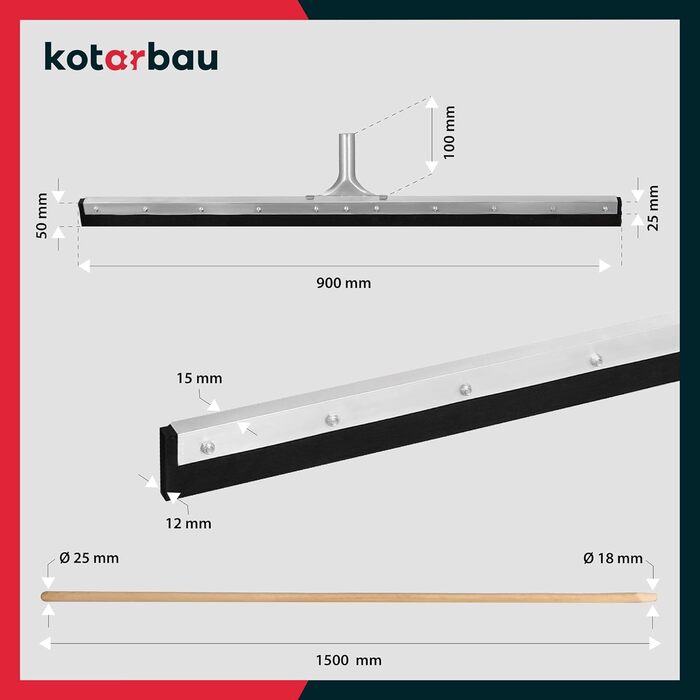 Ракель для води KOTARBAU 90 см з дерев'яною ручкою 150 см Ракель для підлоги Підлогова швабра Гумова швабра Водяний ракель для миття підлоги Ракель з подвійною губкою для миття підлоги Водяна піна