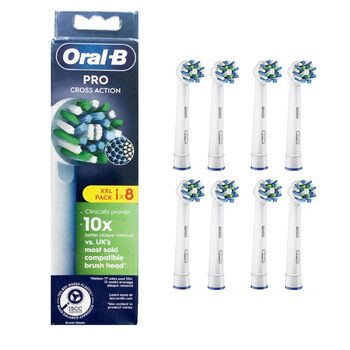 Насадки для електричних зубних щіток Oral-B Pro Cross Action, X-подібна форма та кутова щетина для більш глибокого видалення нальоту, 8 насадок для зубних щіток, біла (упаковка може відрізнятися)