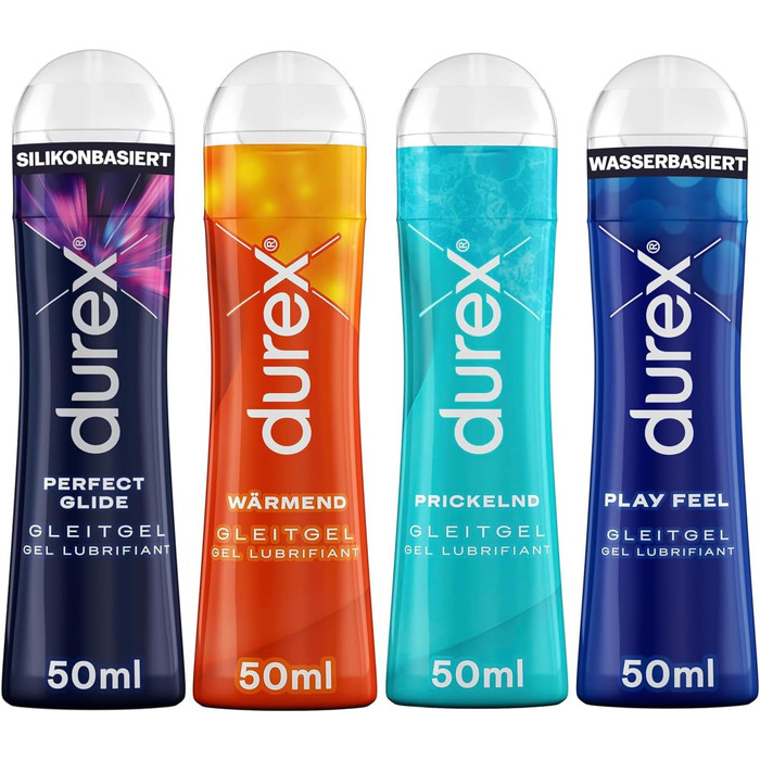 Гель-лубрикант із 4 упаковок Durex Play Trial Set з Warming Sparkling Perfect Glide Feel у дозуючих пляшках 50 мл