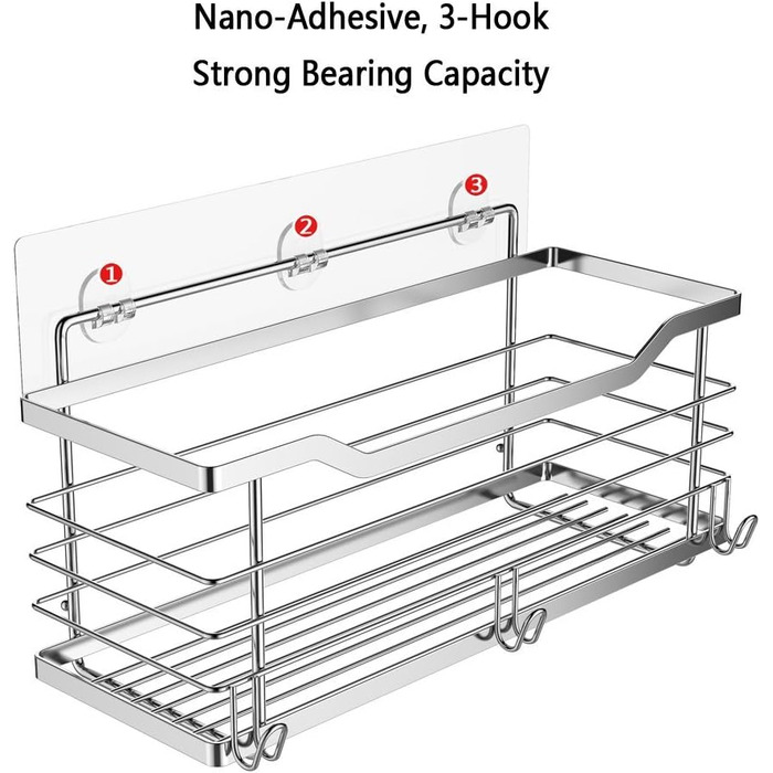 Душова полиця без свердління Самоклеючий кошик для душу Настінна полиця для ванної кімнати Кошик для ванни SUS304 Нержавіюча сталь - 31 x 11,5 x 12 см Срібло