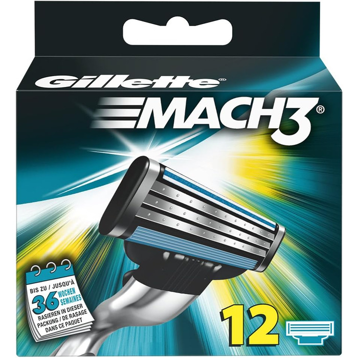 Знята з виробництва модель Gillette Mach3 леза для бритви, 12 шт. 12 шт. (1 упаковка)