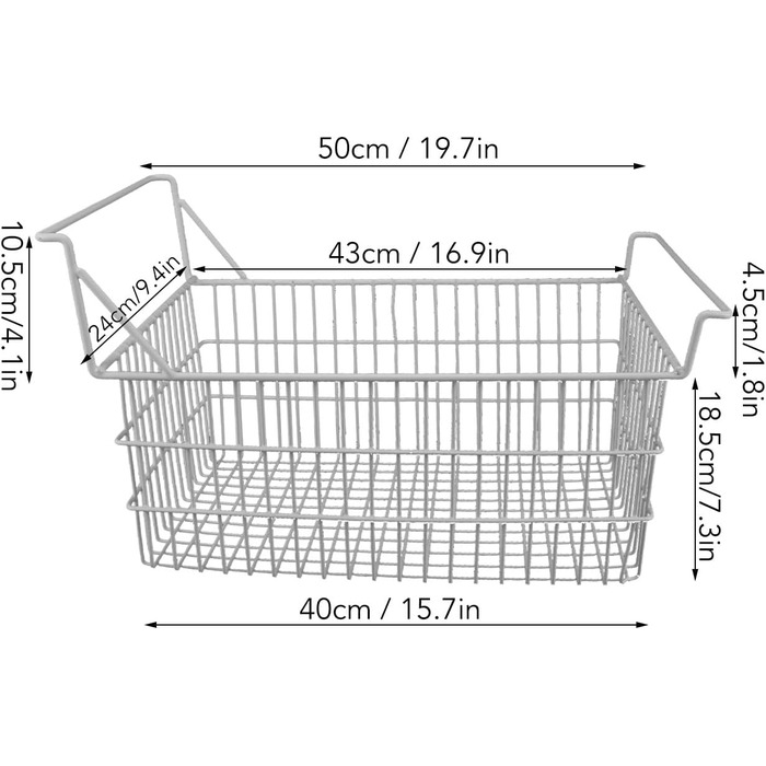 Кошики для морозильної камери Ozgkee 2 шт. и, побутові дротяні кошики для зберігання, органайзер з високими та низькими ручками для кухні та шафи в коморі (50 x 27 см / 50 x 27 см / 19,7 x 10,6 дюймів