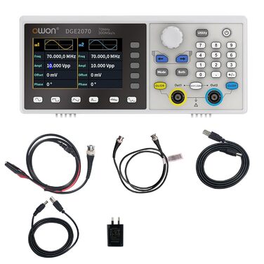 Генератор осцилограм OWON DGE2070, 3,6-дюймовий РК-дисплей, два канали, вихідна частота 70 МГц, максимальна частота дискретизації 300 MSa/s, з 14-бітним генератором сигналів
