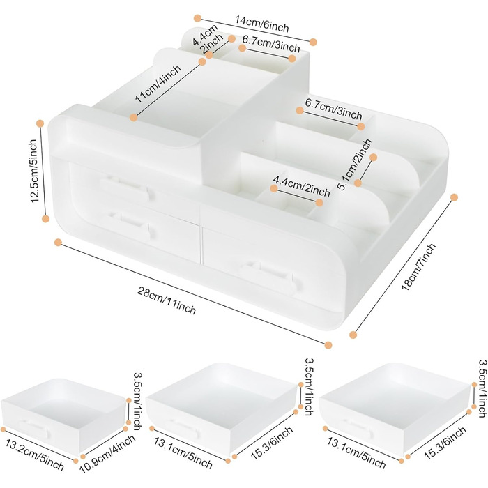 Органайзер для макіяжу, Коробка для зберігання косметики з висувними ящиками, Коробка-органайзер для косметичного столика Біла косметика Туалетний столик для ванної кімнати Коробка для макіяжу для лаку для нігтів Губна помада