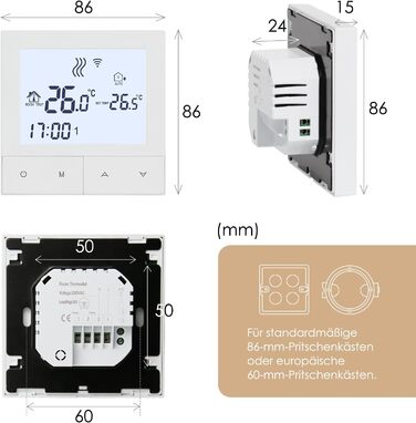 Цифровий для електричної теплої підлоги Кімнатний термостат Intelligent Heating Thermostat Compatible Alexa, Google Home, 16A TDS72WIFI-EP White